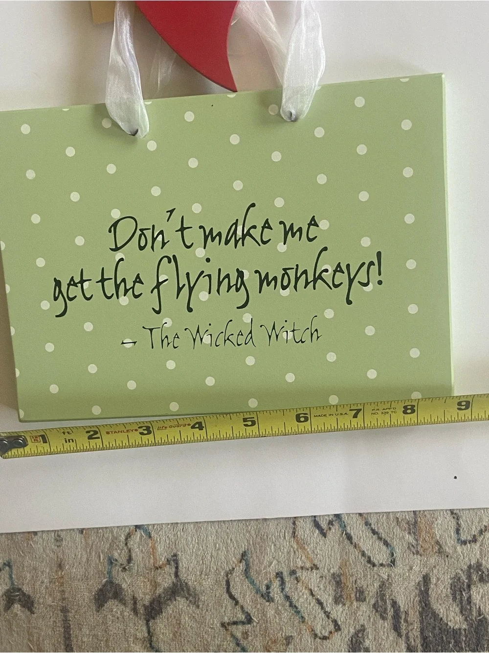 Red Heart Wall Hanging with Green Polka Dot Quote Plaque From Wicked